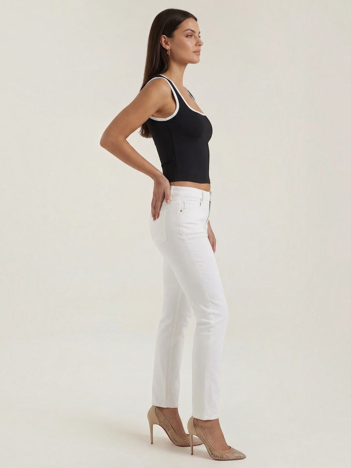 Hilary Contrast Trim Square Neck Crop Top