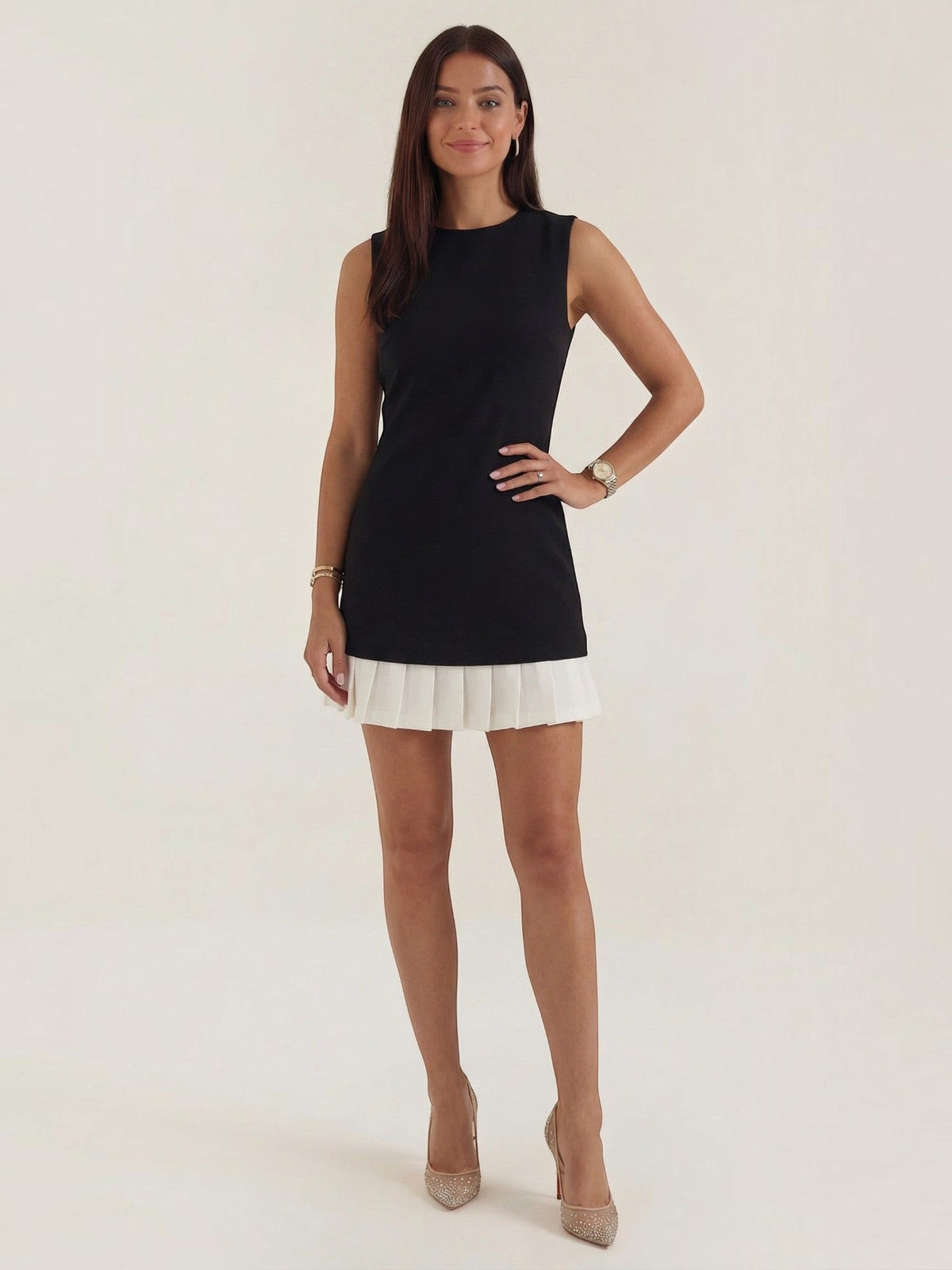 Celine Contrast Pleated Hem Mini Dress