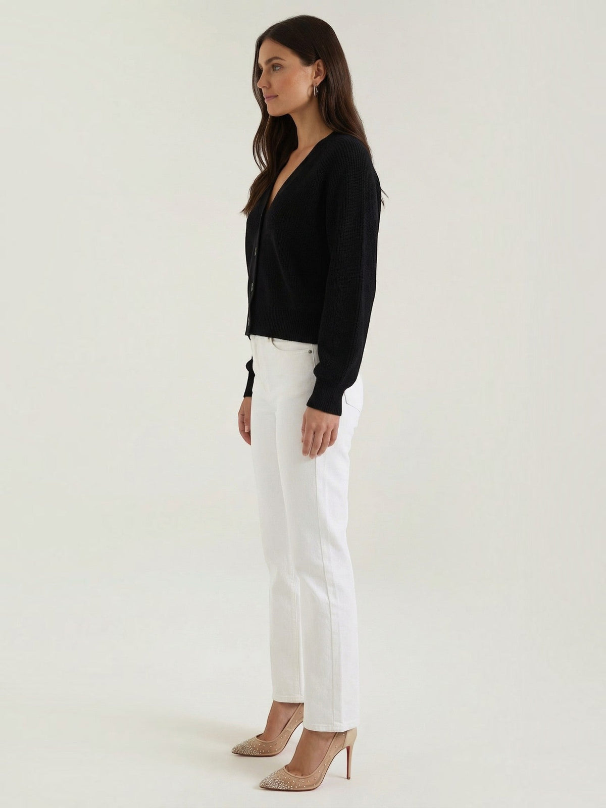 Jessica Ribbed V Neck Button Cardigan