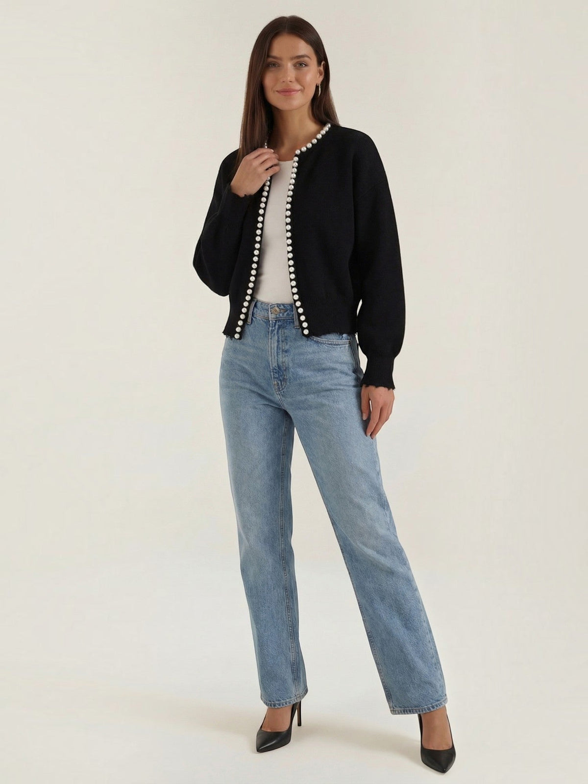Caroline Pearl Trim Knit Cardigan