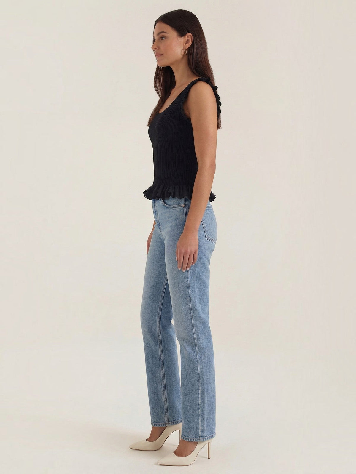 Carol Ribbed Ruffle Strap Top