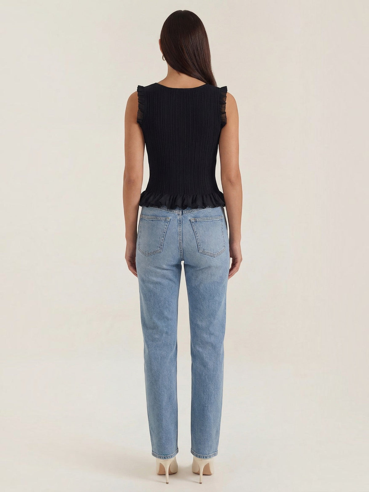 Carol Ribbed Ruffle Strap Top