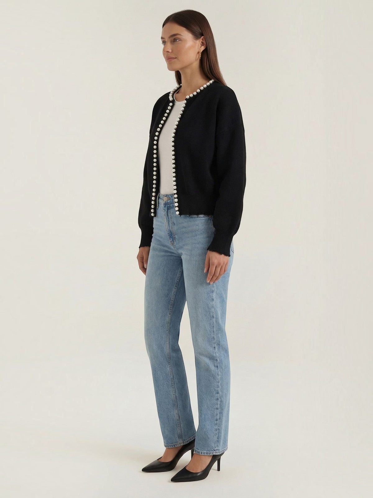 Caroline Pearl Trim Knit Cardigan