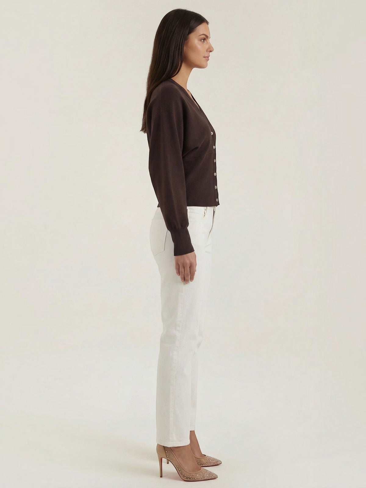 Jane Silver Button Oversized V Neck Cardigan