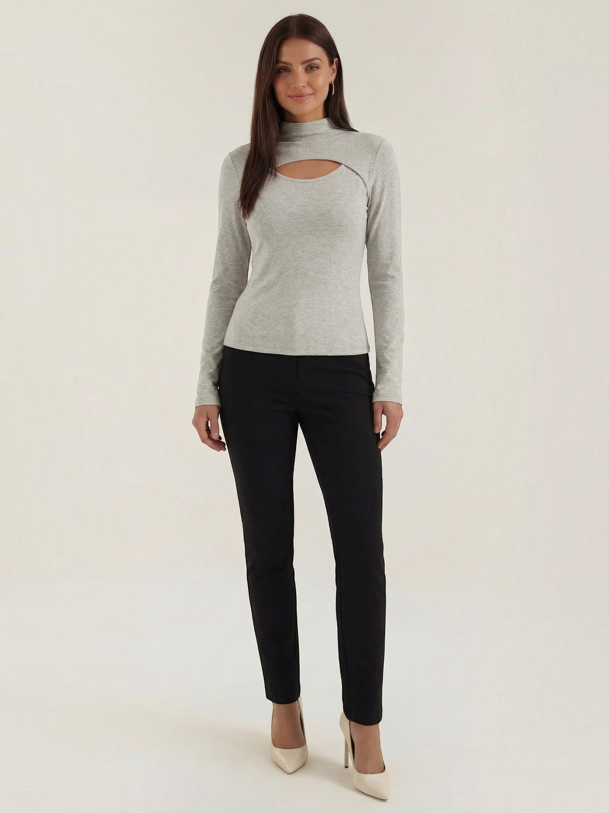 Barbara Cut Out Stand Collar Long Sleeve Top