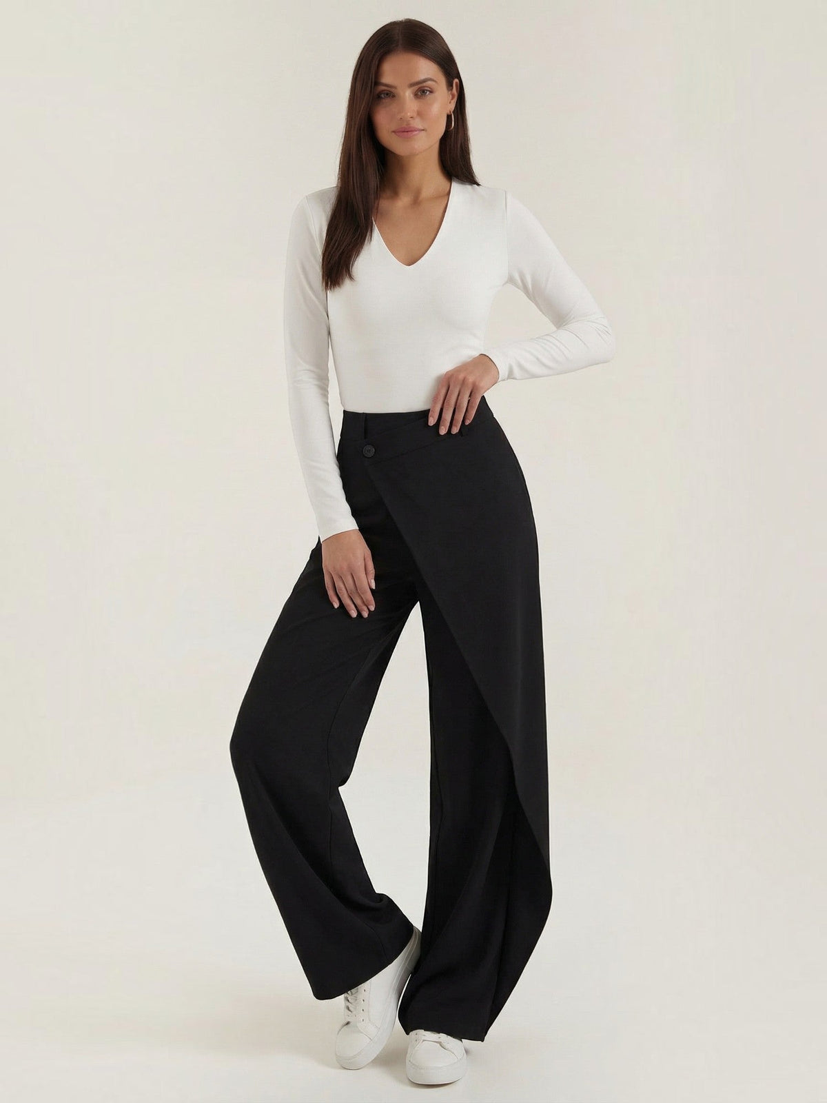Jean High Waisted Asymmetric Wide Leg Pants