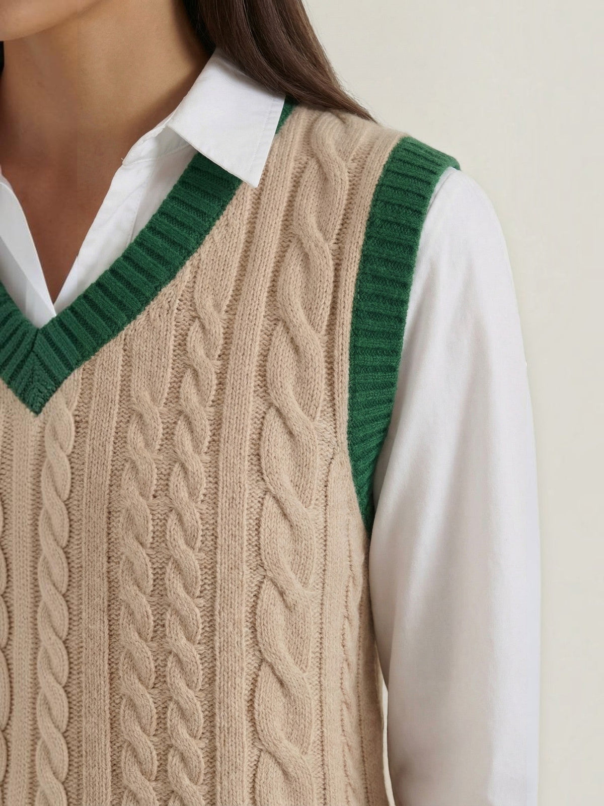 Clara Cable Knit Contrast Stripe Vest
