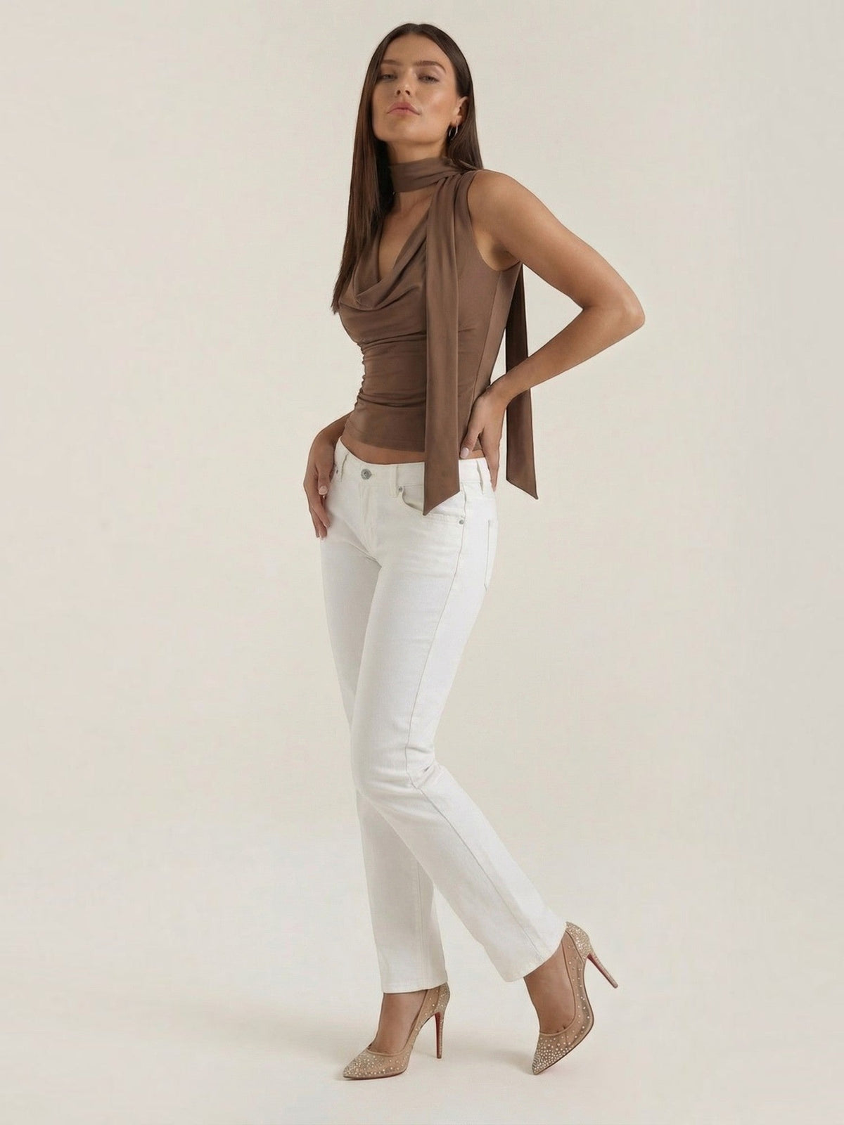 Jean Cowl Neck Halter Top
