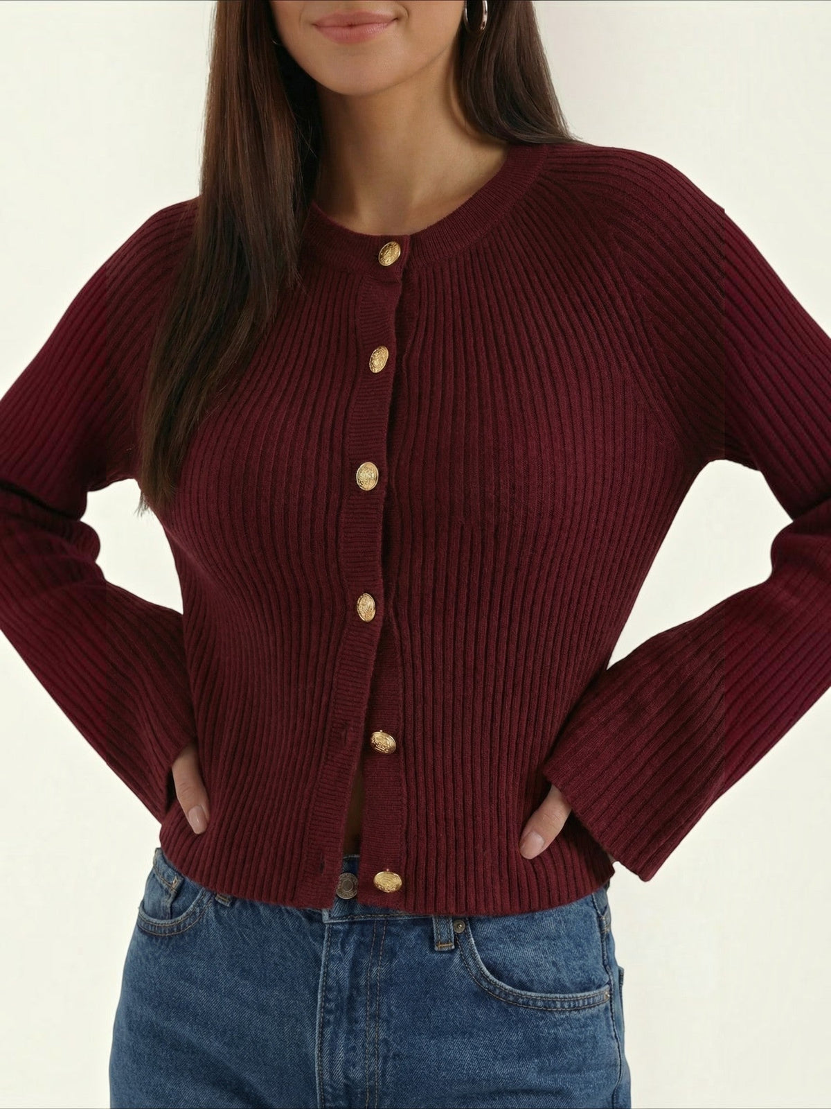 Betty Gold Button Ribbed Cardigan