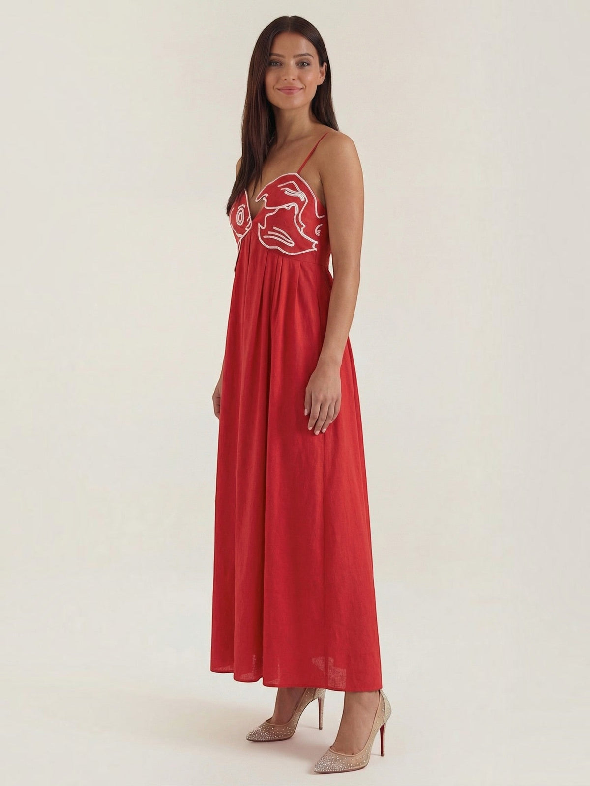 Deborah Embroidered Fish Print Maxi Sundress