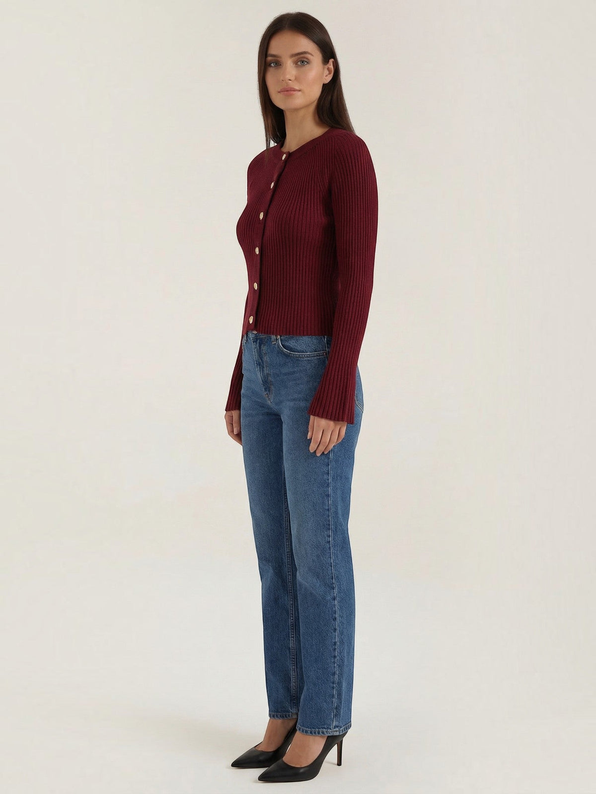 Betty Gold Button Ribbed Cardigan