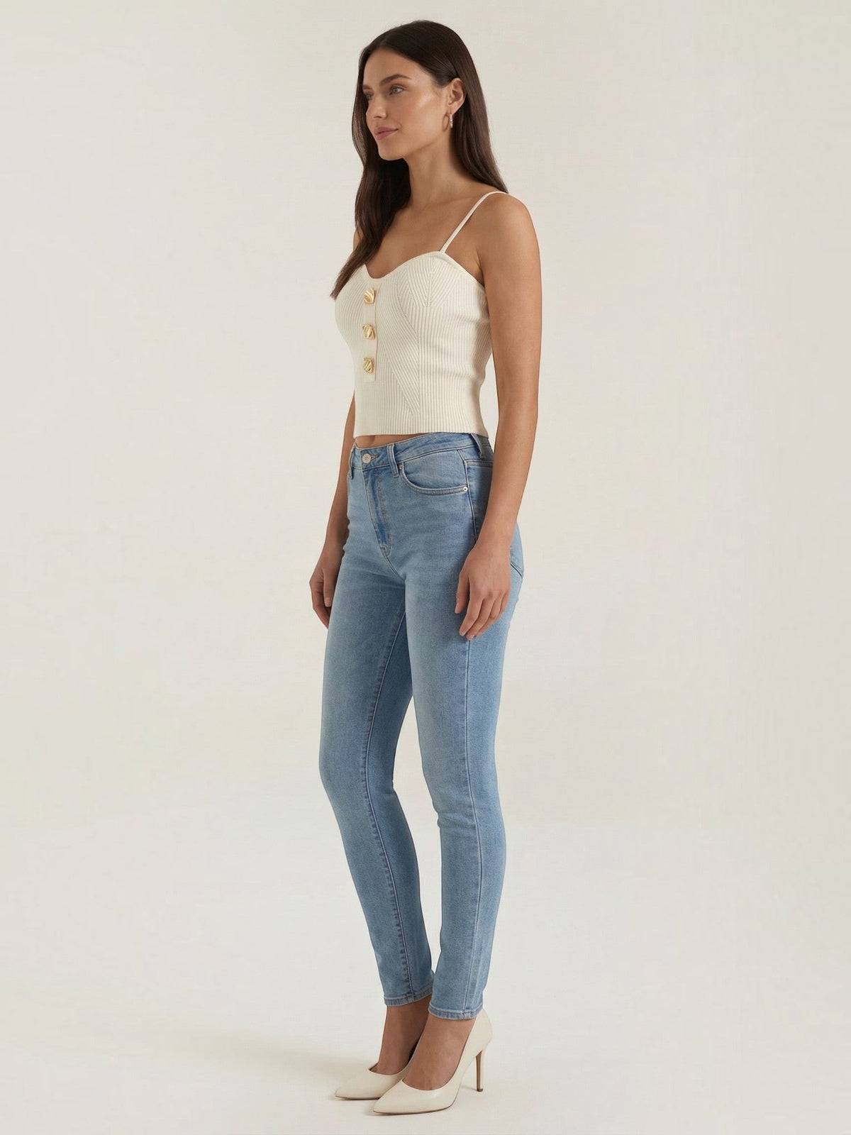 Jasmin Gold Button Ribbed Crop Top