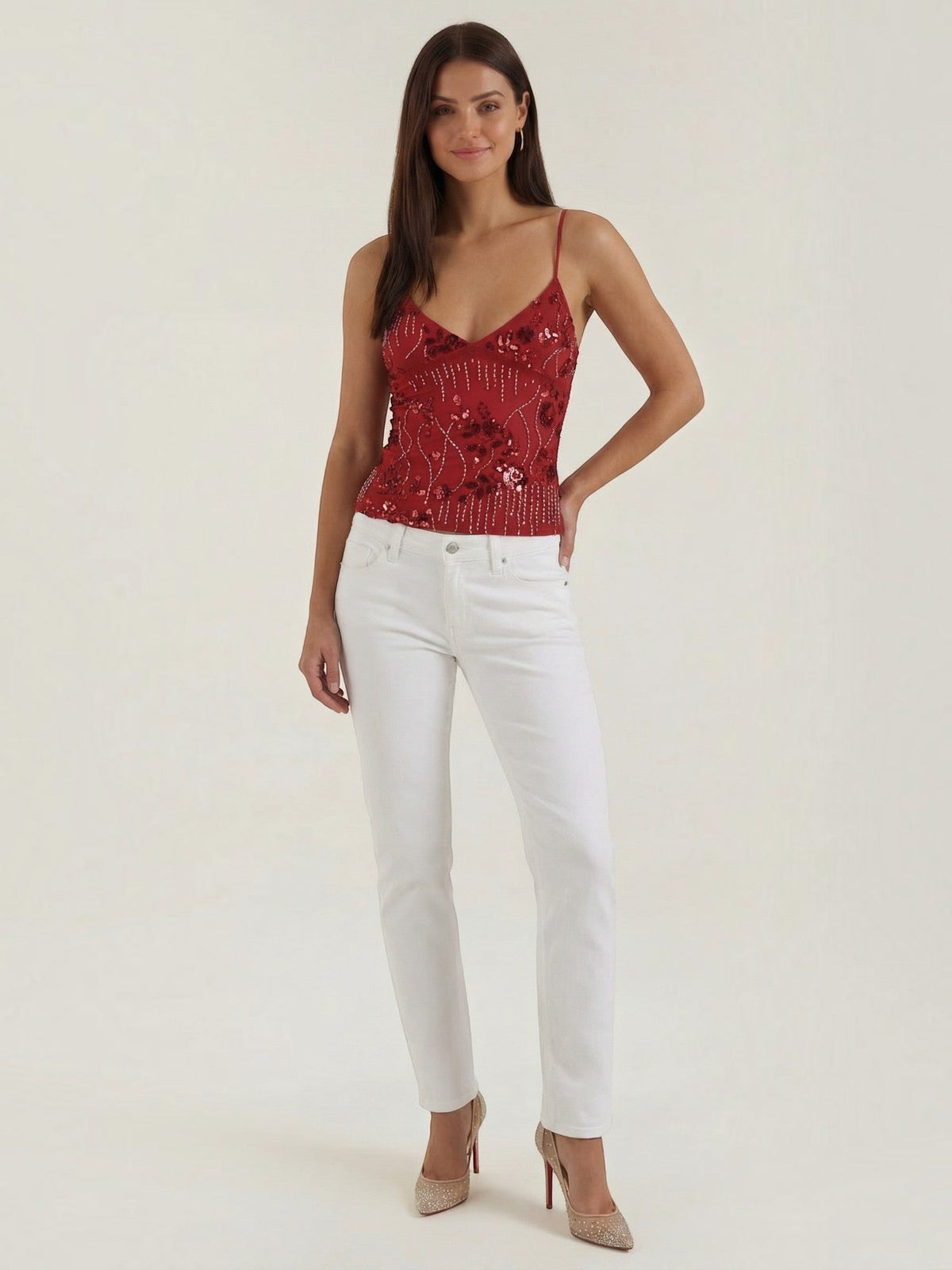 Dottie Sequin V Neck Cami Top