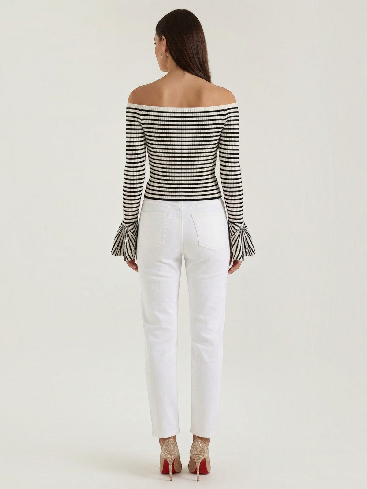 Anna Striped Off Shoulder Flare Sleeve Top