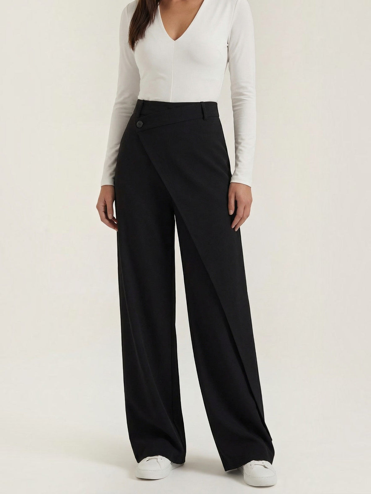Jean High Waisted Asymmetric Wide Leg Pants