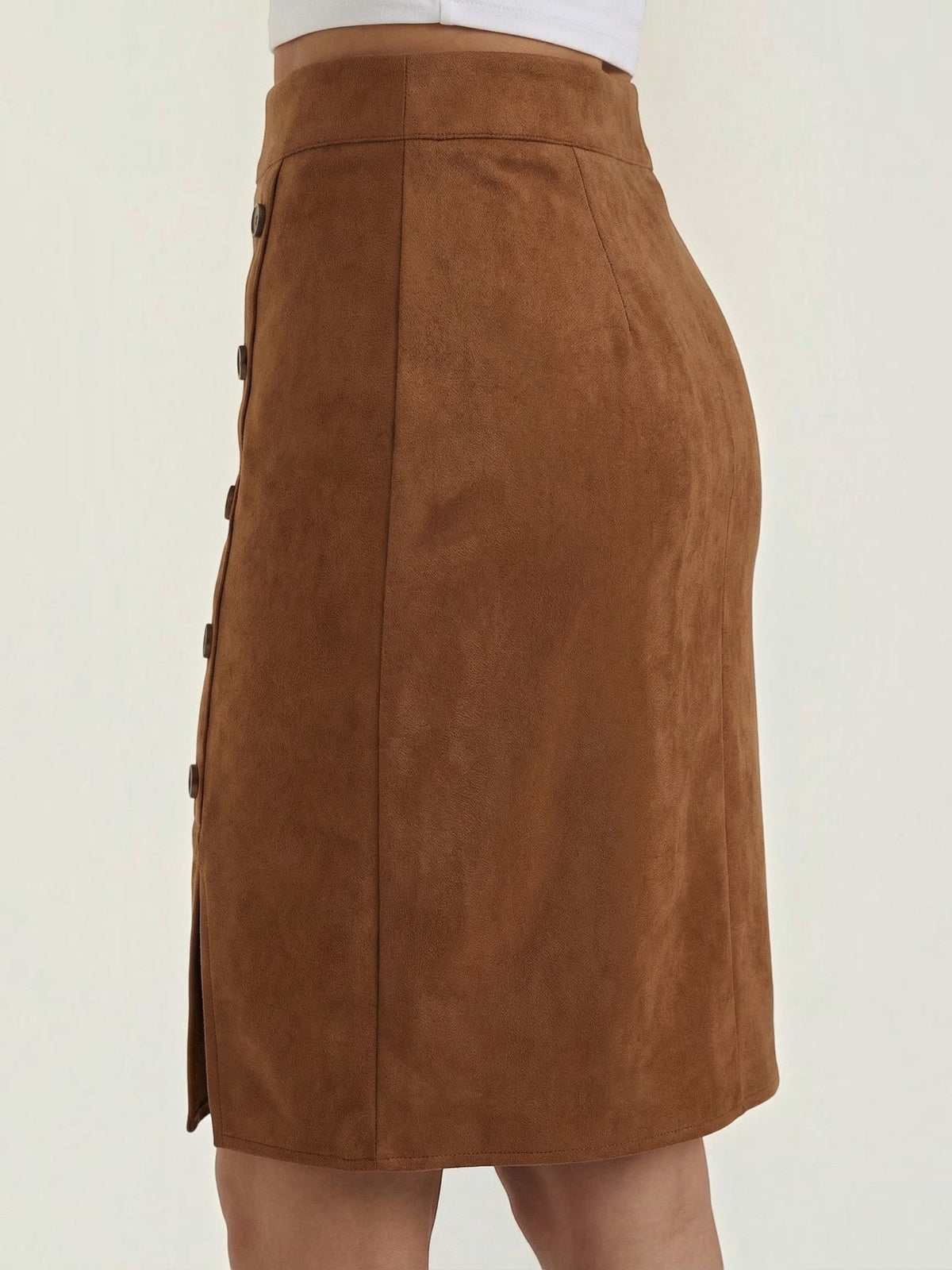 Hope Button Front Suede Mini Skirt