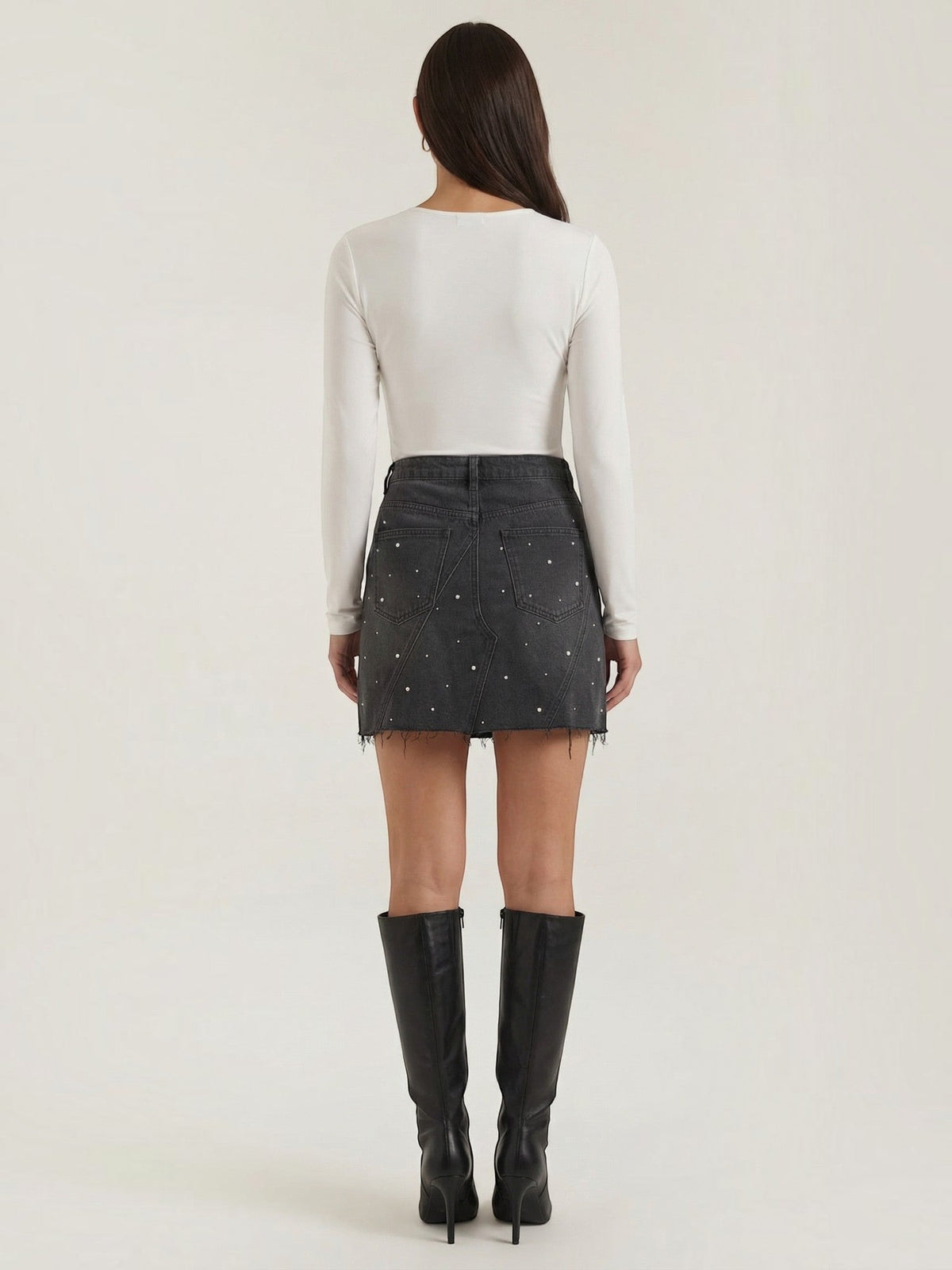 Kaia Studded Denim Mini Skirt
