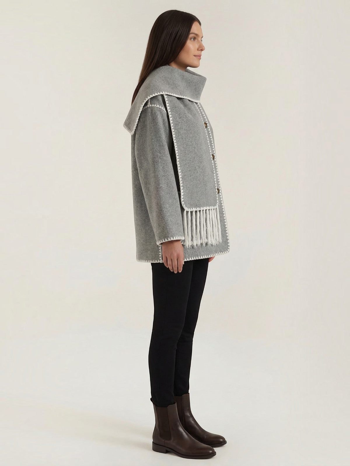 Catherine Contrast Stitch Shawl Collar Coat