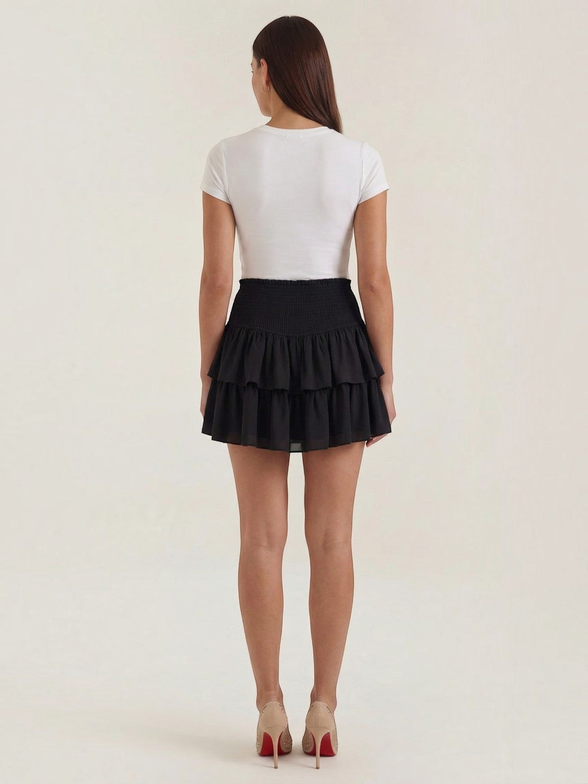 Grace Smocked Waist Tiered Ruffle Mini Skirt