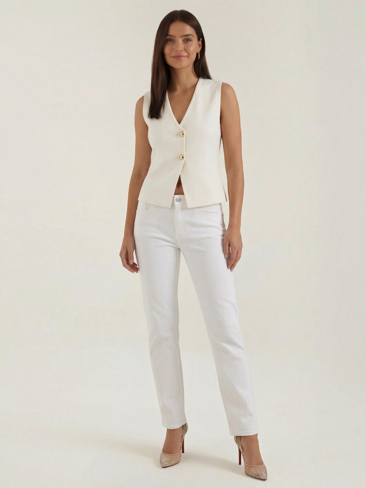 Lily Deep V Gold Button Fitted Vest