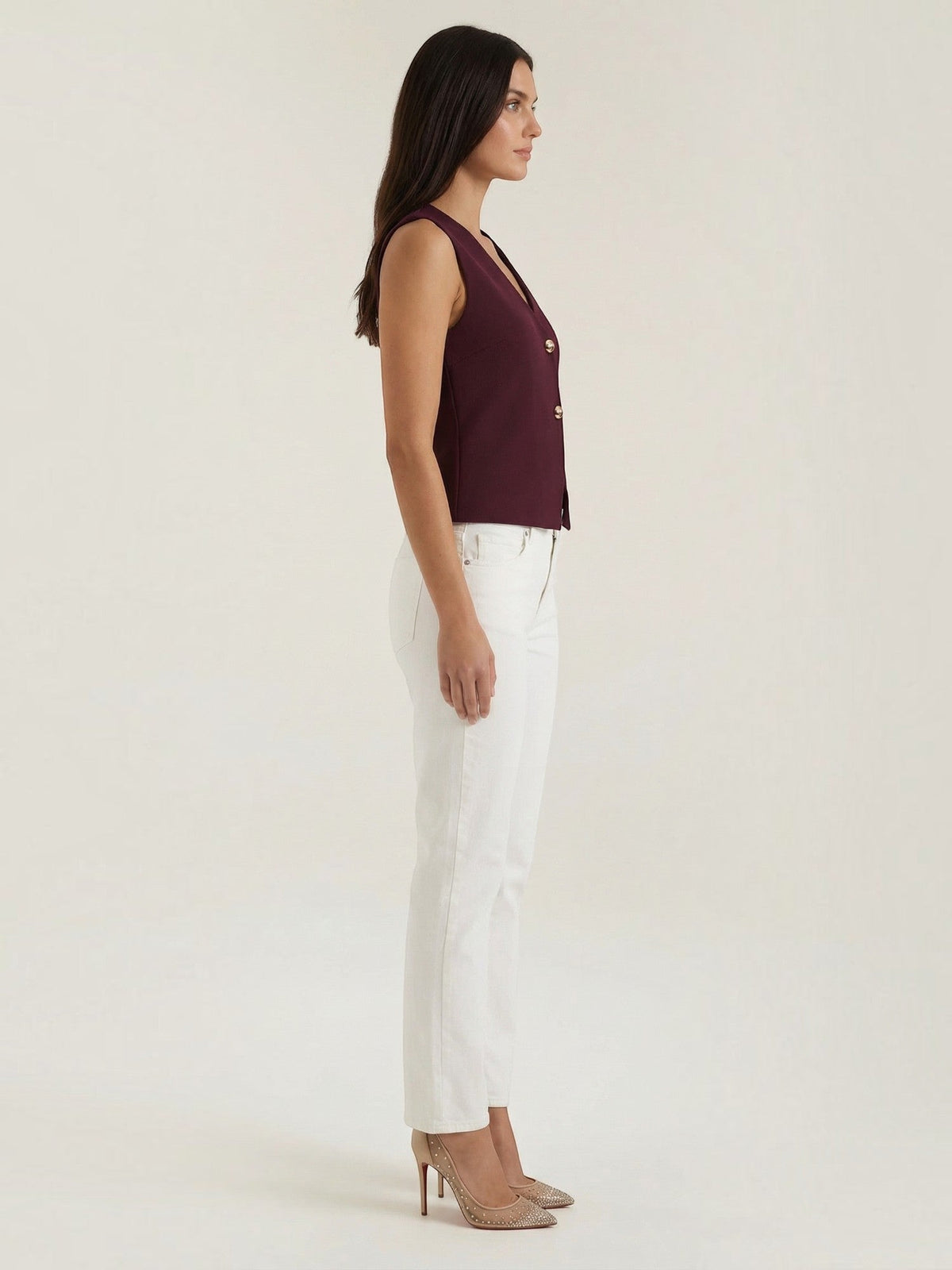 Lily Deep V Gold Button Fitted Vest