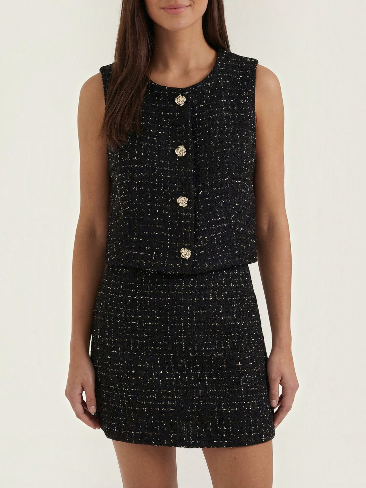 Kyrenia Gold Button Tweed Look Vest