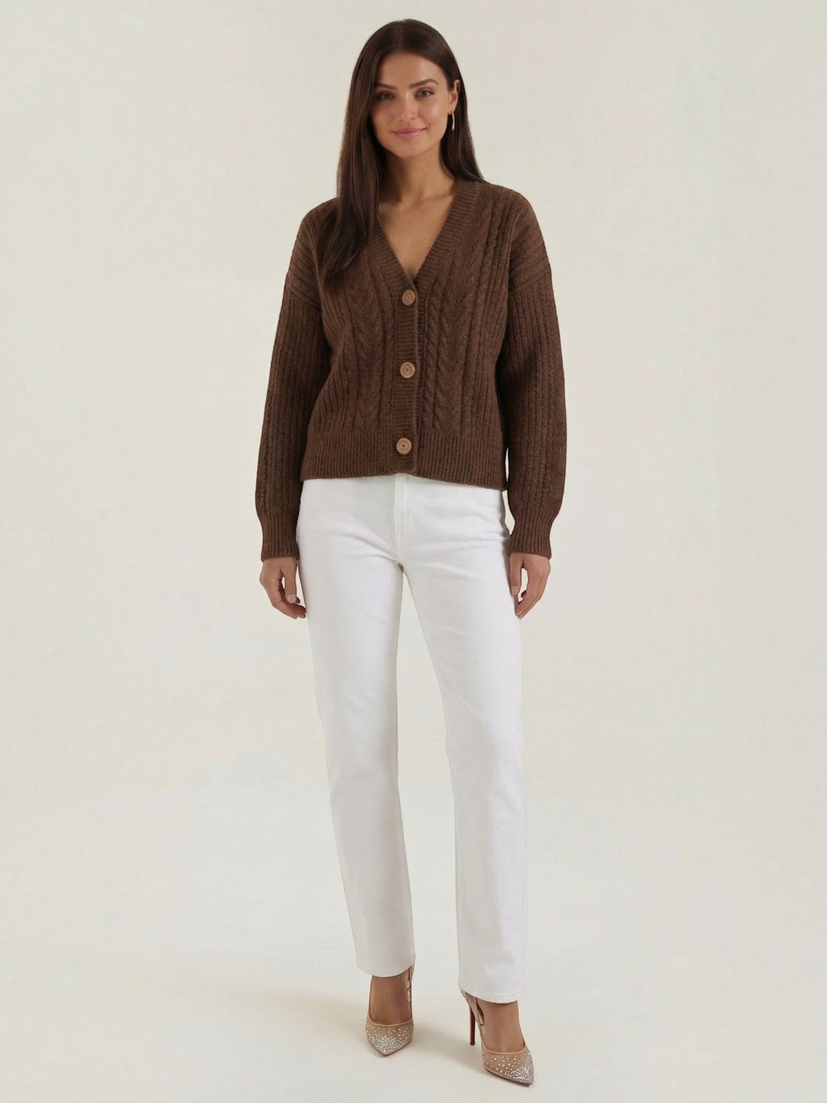 Janet Cable Knit Wooden Button Cardigan