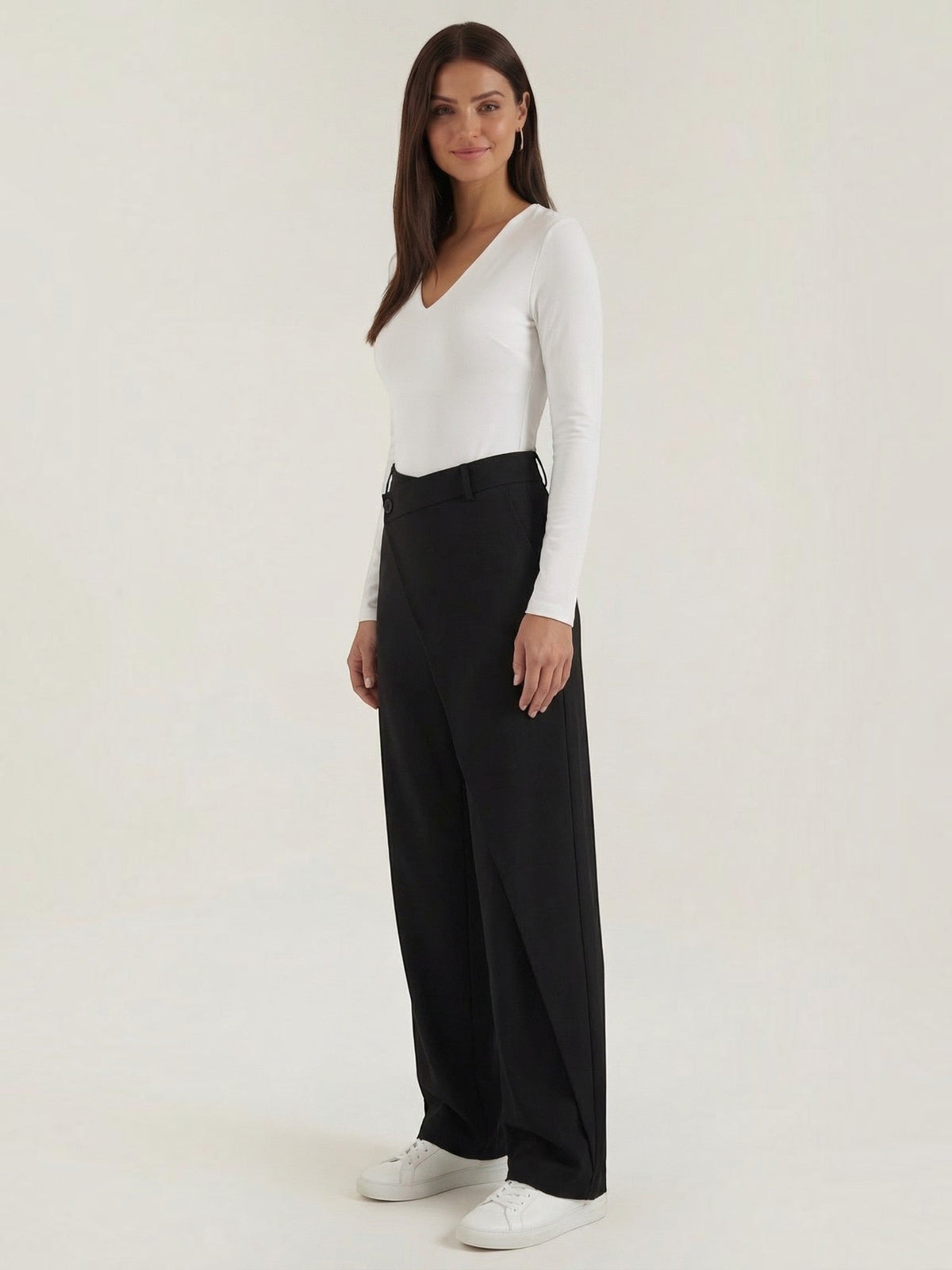 Jean High Waisted Asymmetric Wide Leg Pants