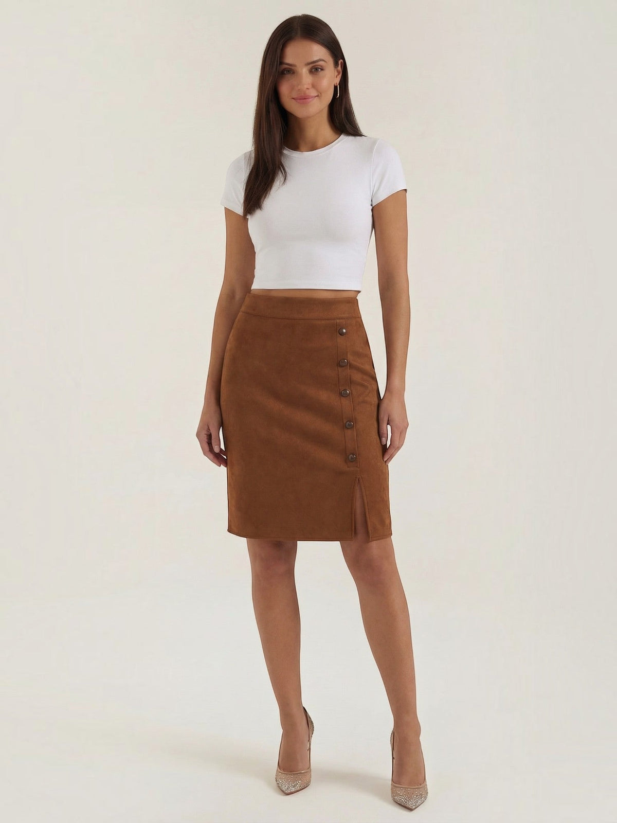 Hope Button Front Suede Mini Skirt