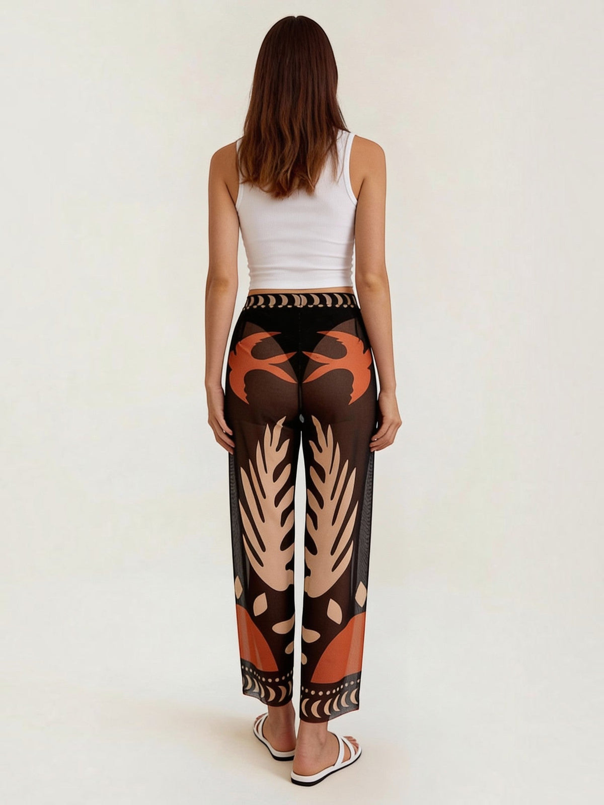 Beth Tropical Print Mesh Wide Leg Pants