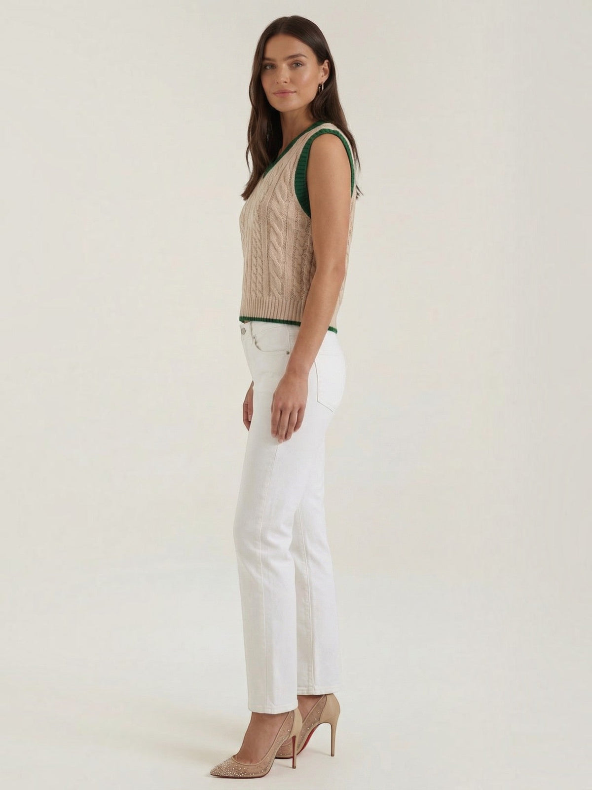 Clara Cable Knit Contrast Stripe Vest