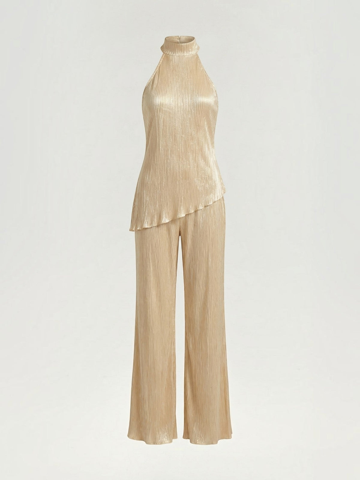 Gina Metallic Pleated Halter Top and Pants Set