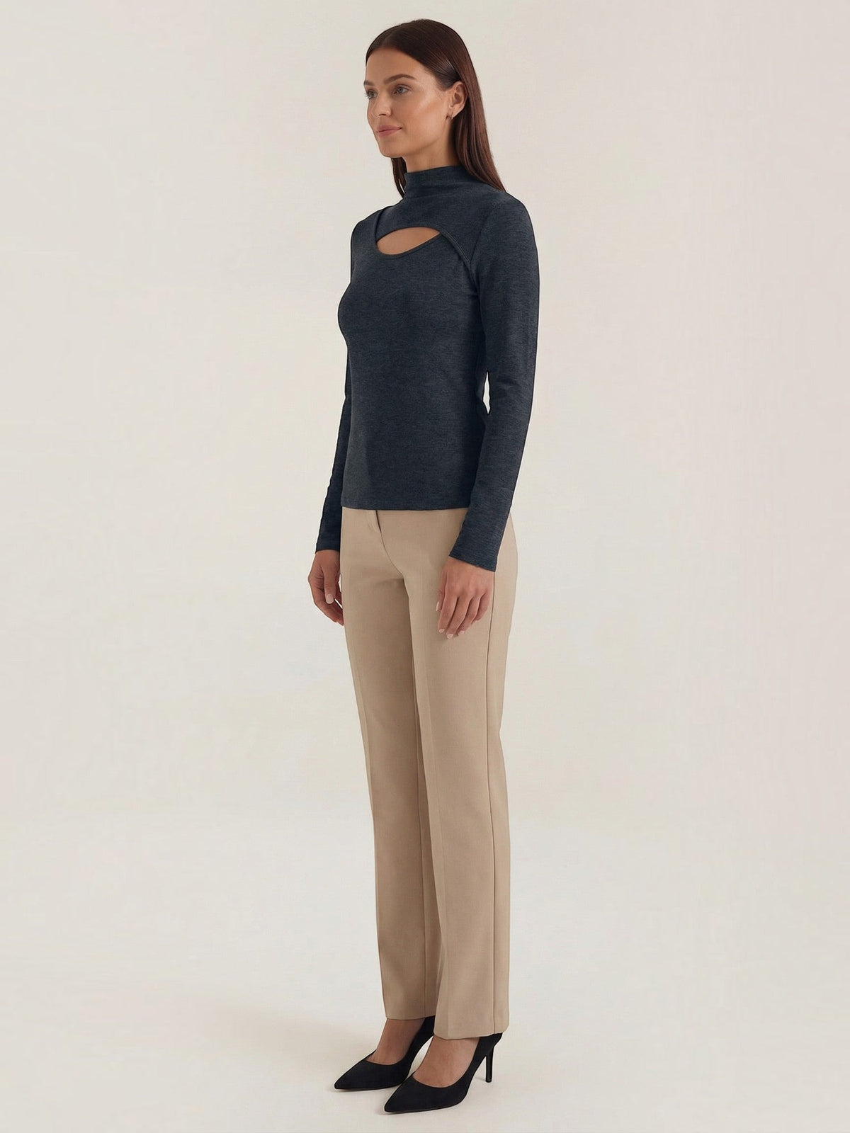 Barbara Cut Out Stand Collar Long Sleeve Top