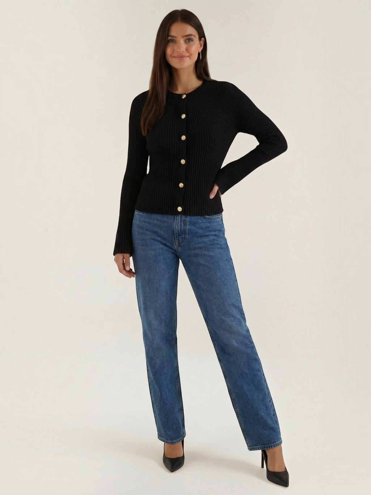 Betty Gold Button Ribbed Cardigan