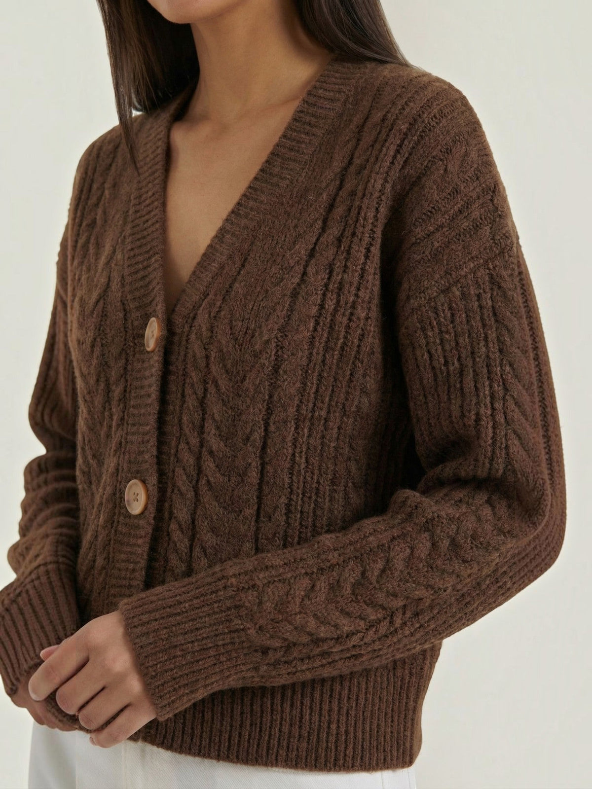Janet Cable Knit Wooden Button Cardigan