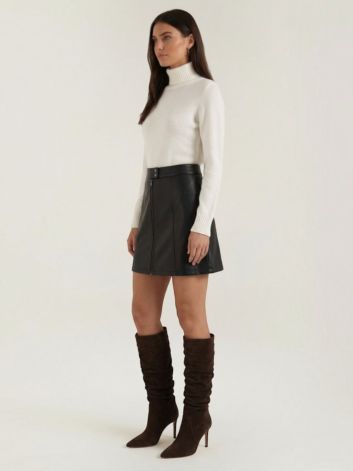 Jocelyn Faux Leather Zip Front Mini Skirt
