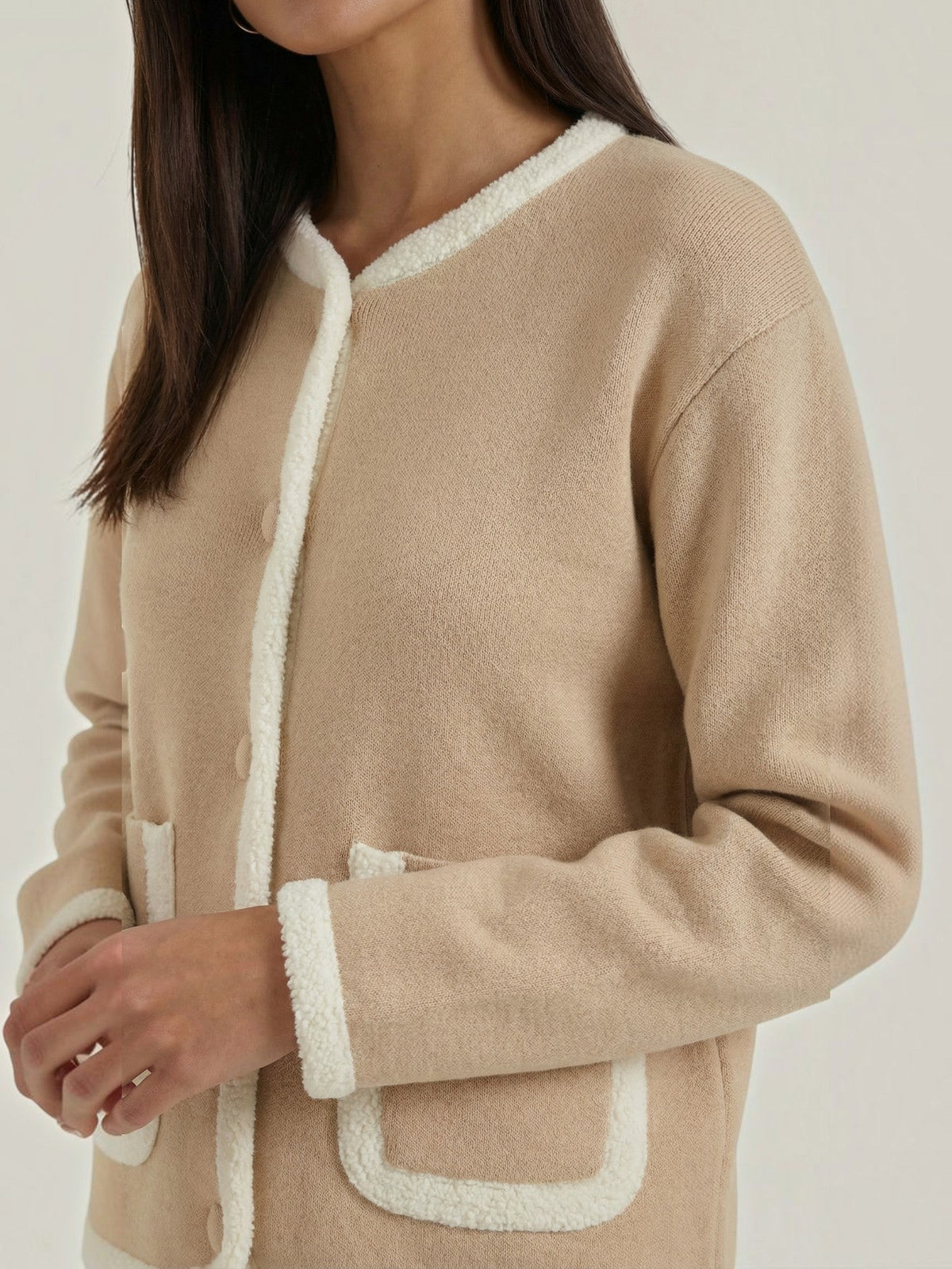 Donna Contrast Piping Knit Jacket