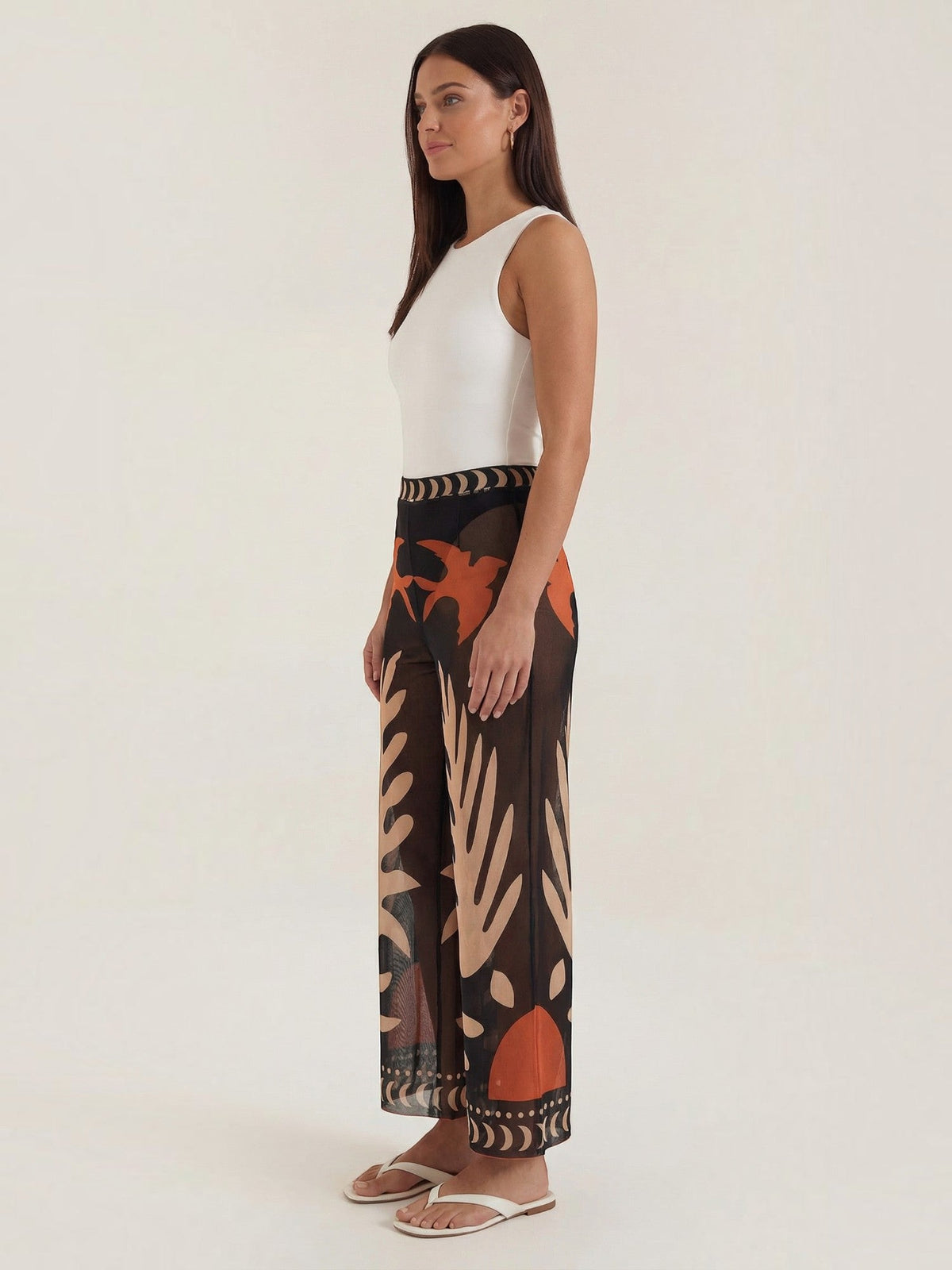 Beth Tropical Print Mesh Wide Leg Pants