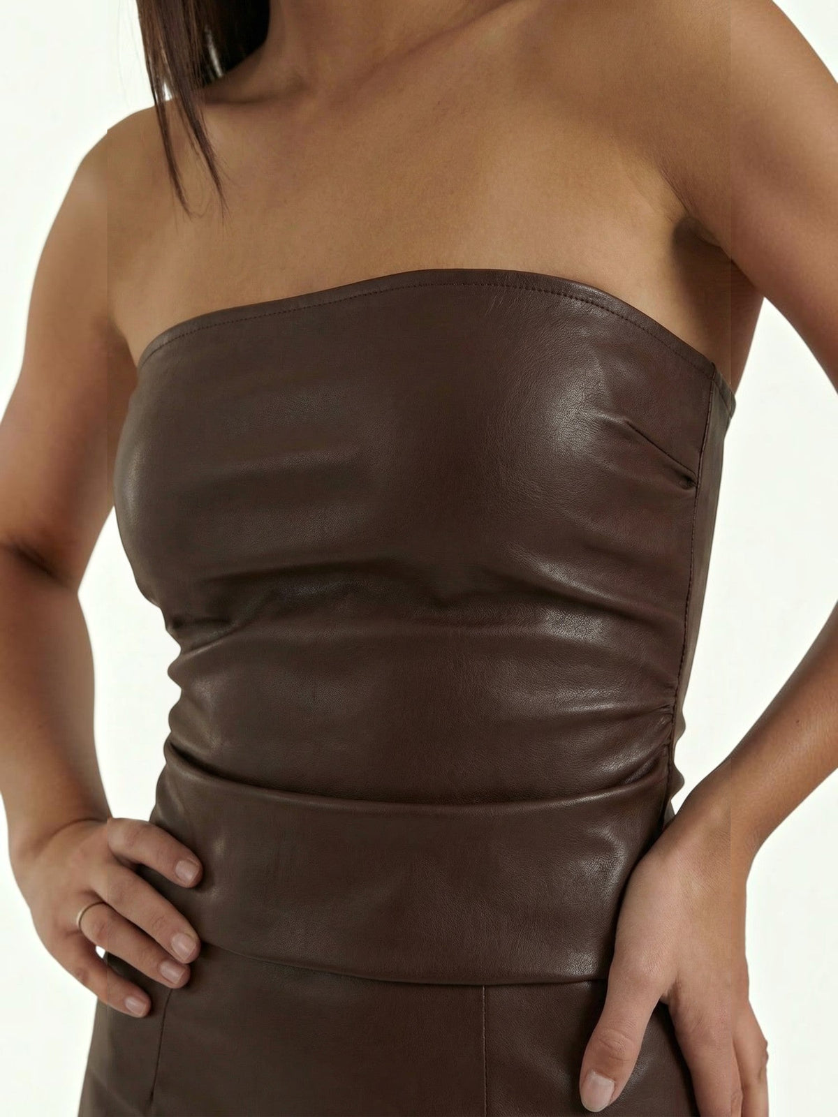 Cassie Faux Leather Corset Style Bandeau Top