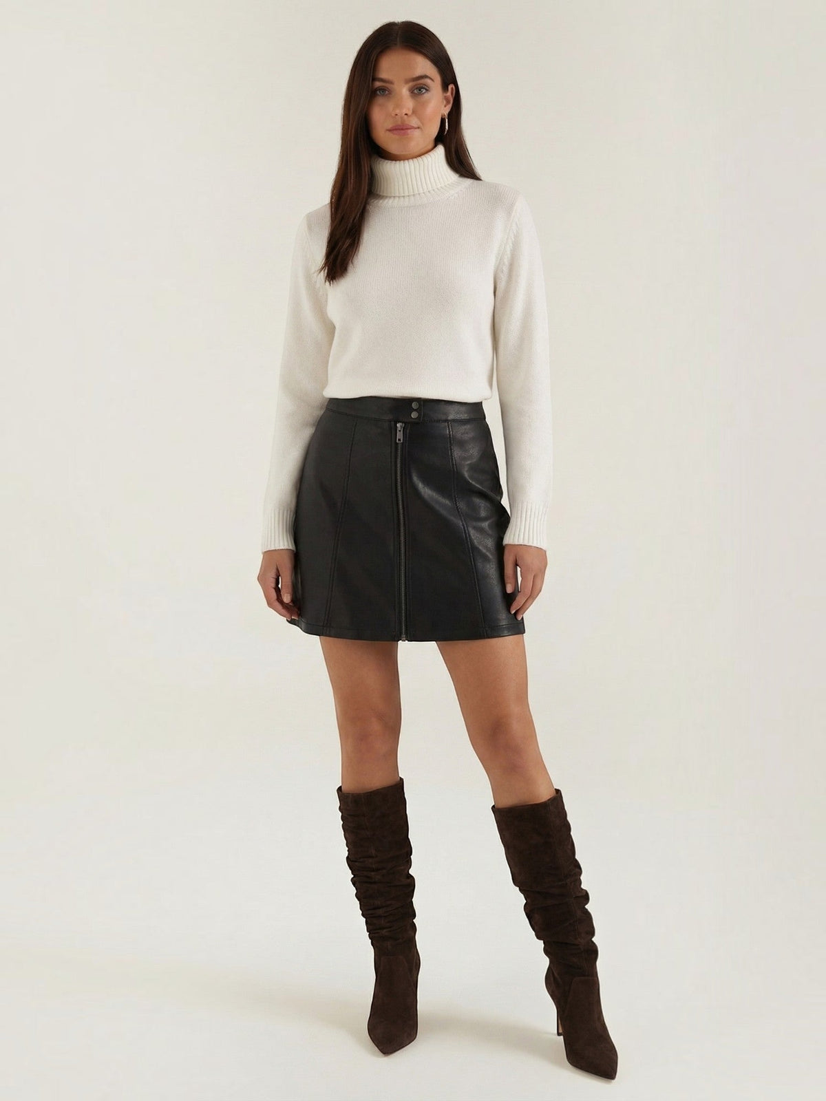 Jocelyn Faux Leather Zip Front Mini Skirt