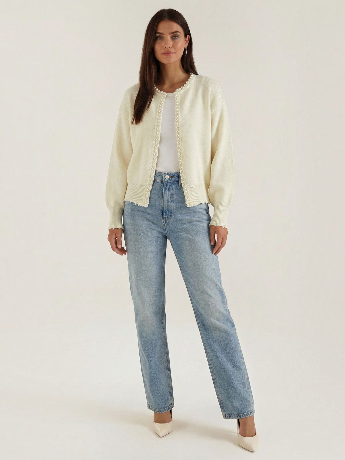 Caroline Pearl Trim Knit Cardigan