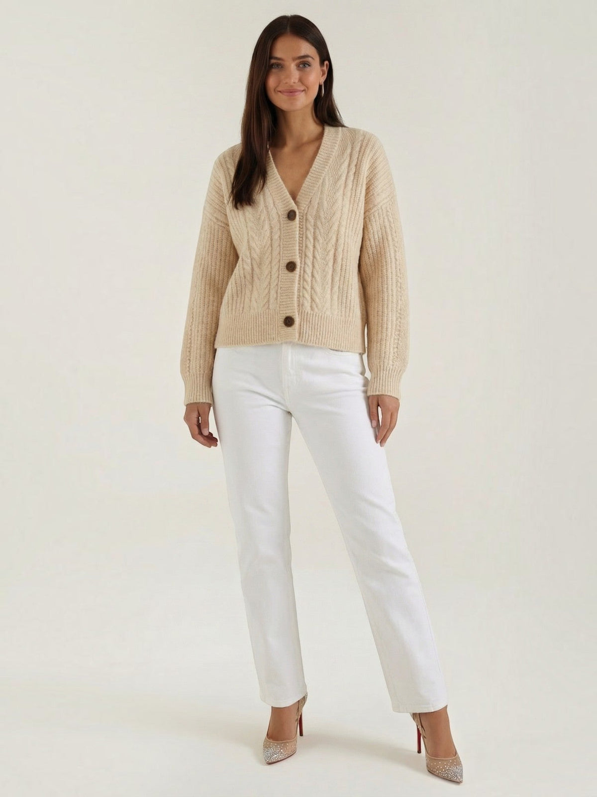 Janet Cable Knit Wooden Button Cardigan