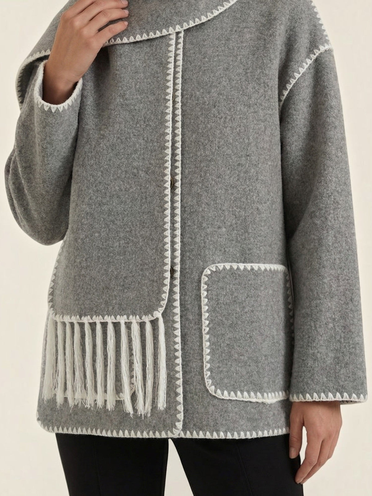 Catherine Contrast Stitch Shawl Collar Coat