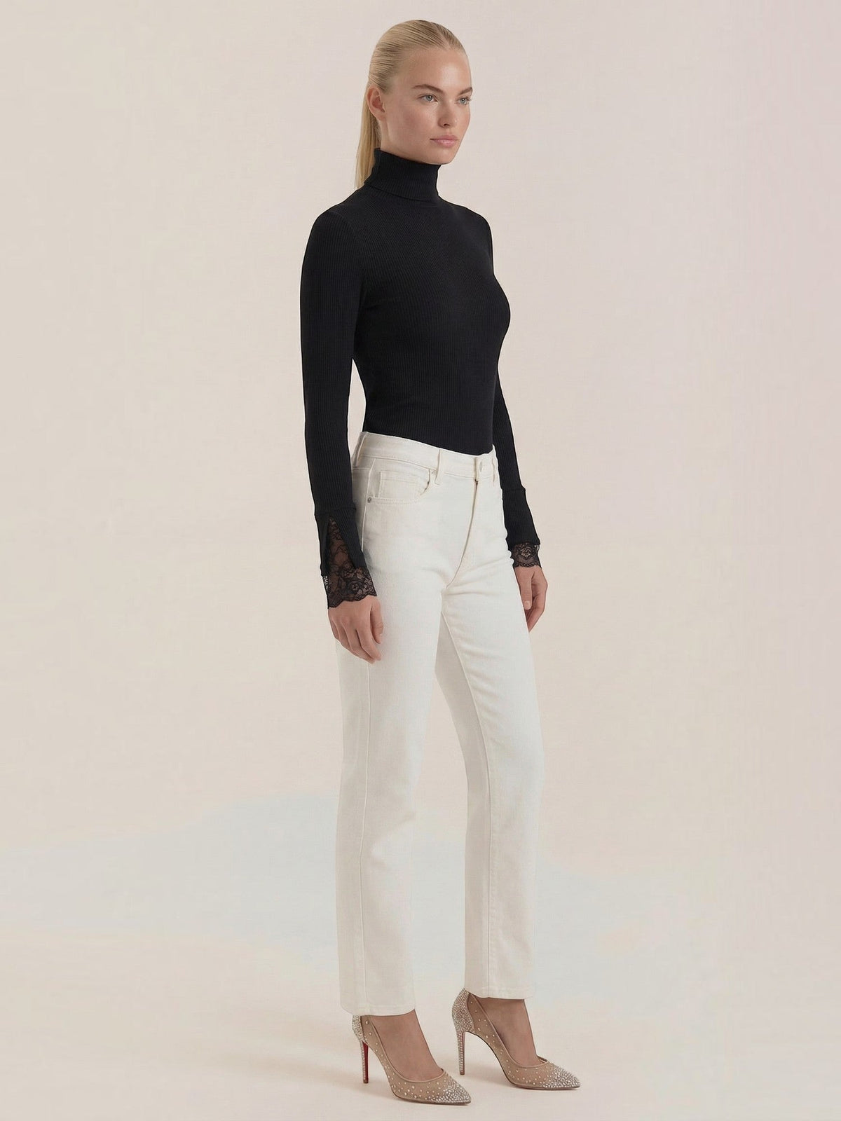 Beth Lace Cuff Ribbed Turtleneck Sweater