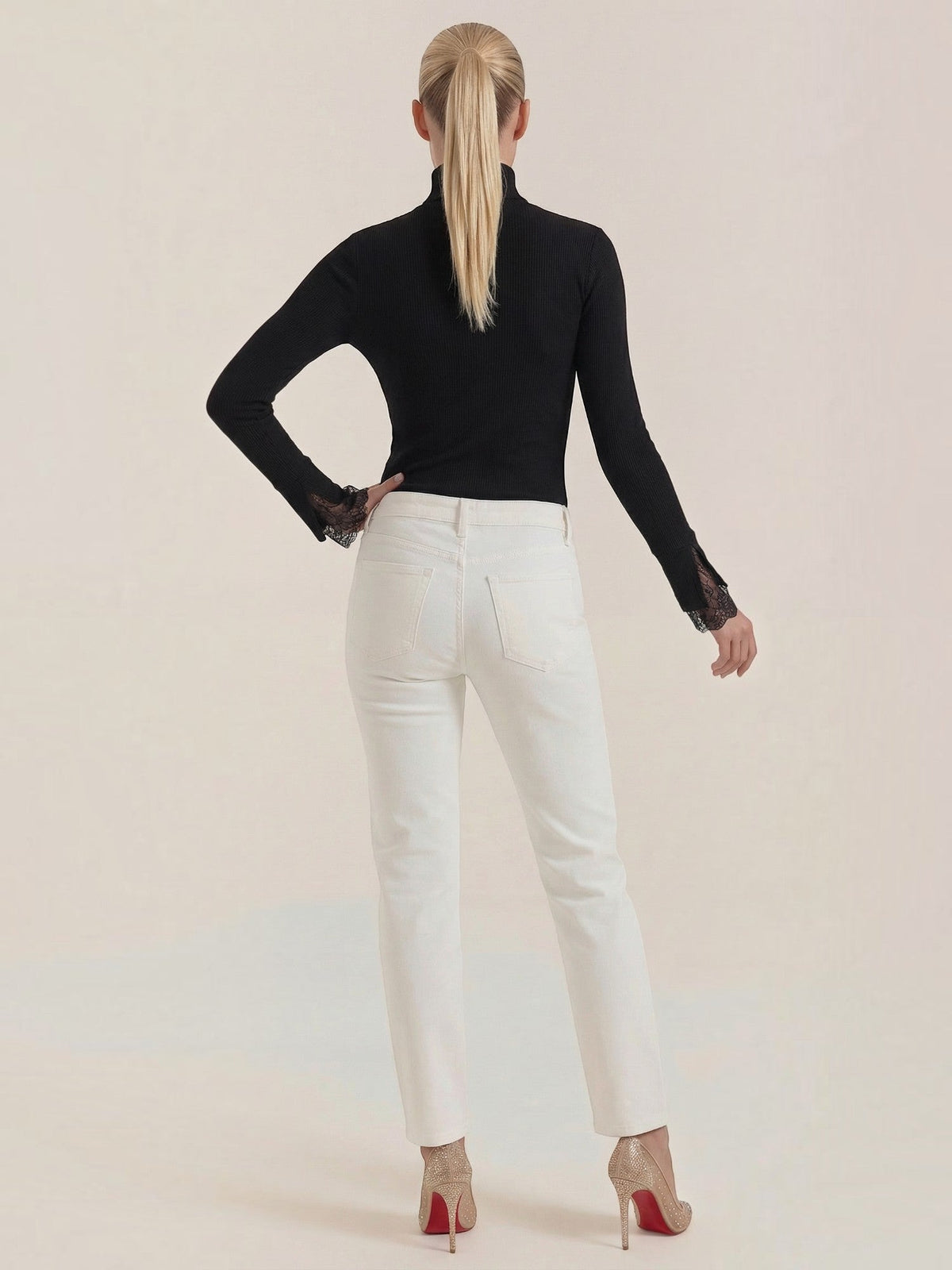 Beth Lace Cuff Ribbed Turtleneck Sweater