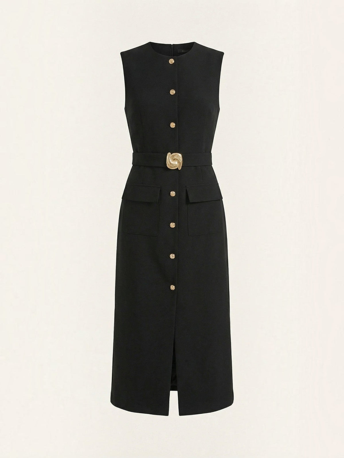 Arlene Gold Button Belted Midi Dress