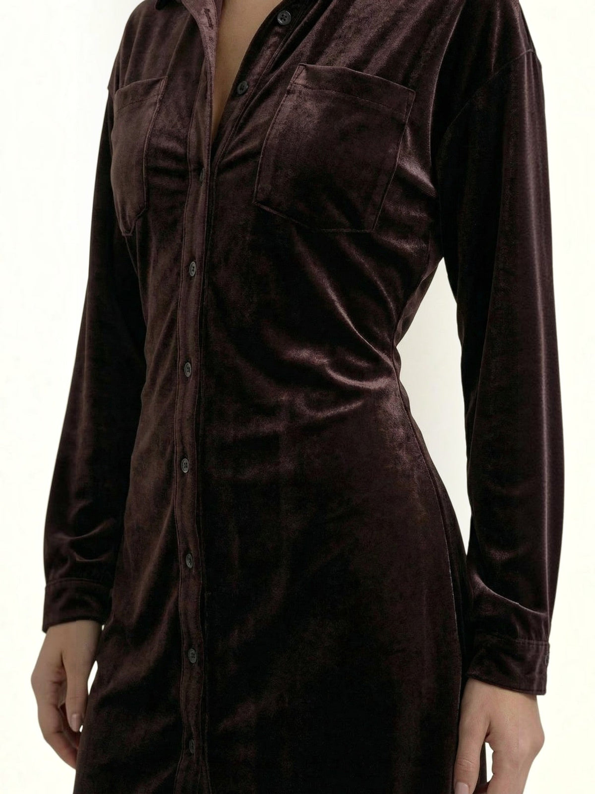 Cecilia Velvet Button Front Mini Shirt Dress