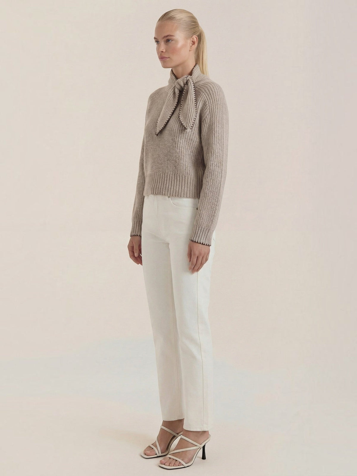 Karla Ribbed Bow Collar Sweater