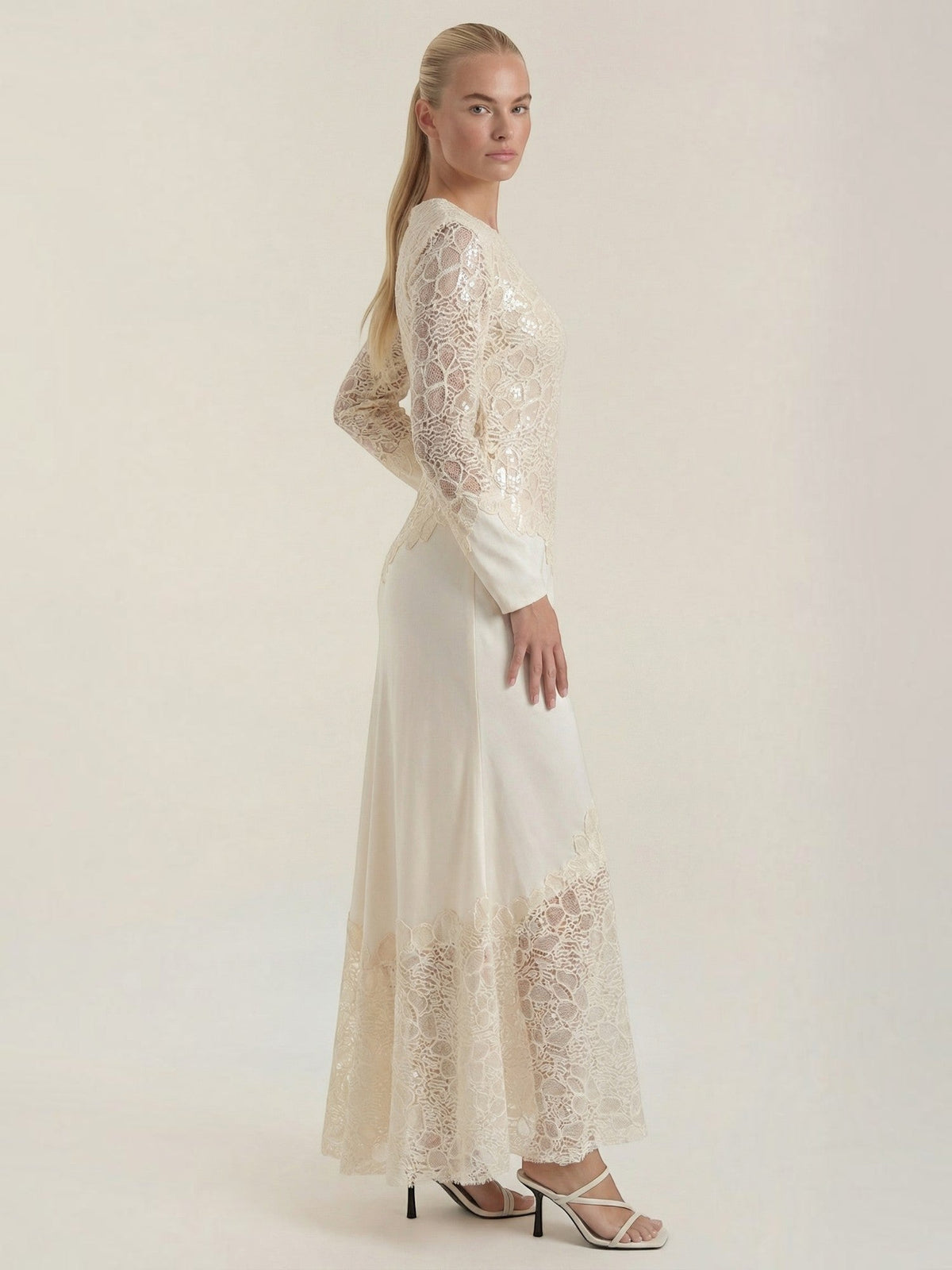 Elise Sequin Floral Lace Maxi Dress