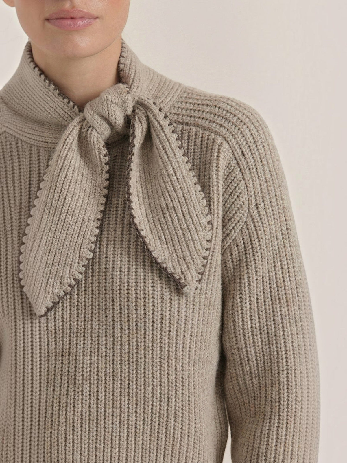 Karla Ribbed Bow Collar Sweater